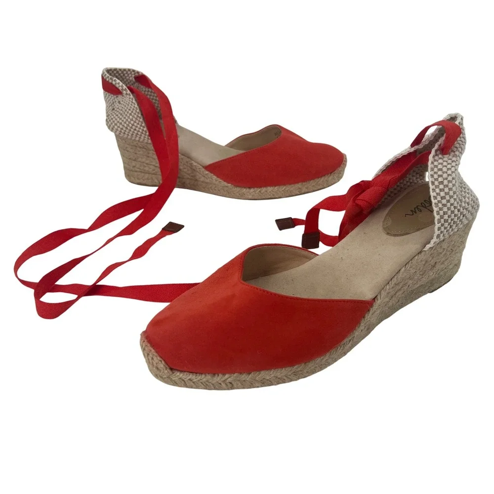 Boden Cassie Espadrilles Wedge Tomato Poppy Red Cherry Girl Beach Resort Size 10